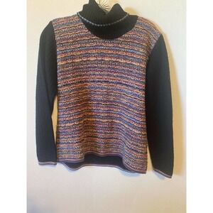 Filiforme Ribbed Wool Sweater Turtleneck Made in Italy Black Size Small